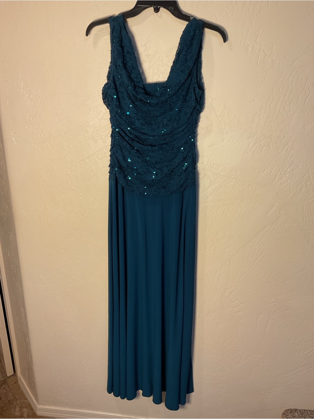 Night Way Collections Teal Lace & Sequin Maxi Dress size 4